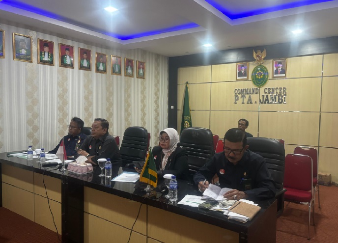 PTA Jambi Selenggarakan Pembinaan Secara Virtual Dalam Rangka Monitoring dan Evaluasi Implementasi Perkara E-Court